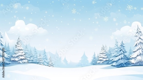 Whimsical Winter Landscape: Snow-Covered Trees and Gentle Snowfall © JS_Stock