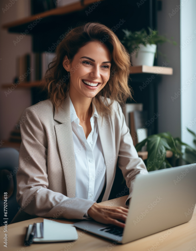 Lawyer, laptop, policy review feedback or legal consulting schedule in corporate law firm. Smile, happy attorney woman on laptop Lawyer, laptop, policy review feedback or legal consulting schedule in corporate law firm. Smile, happy attorney woman on laptop