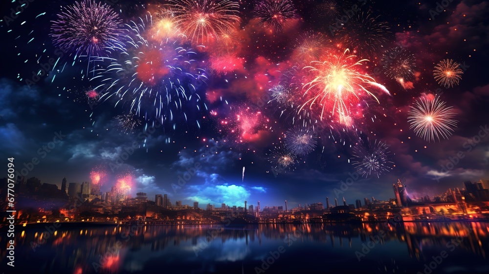 New Year's Eve with fireworks, champagne to celebrate the new year holiday cartoon illustrations,generated with AI. New Year's Eve with fireworks, champagne to celebrate the new year holiday cartoon illustrations,generated with AI.