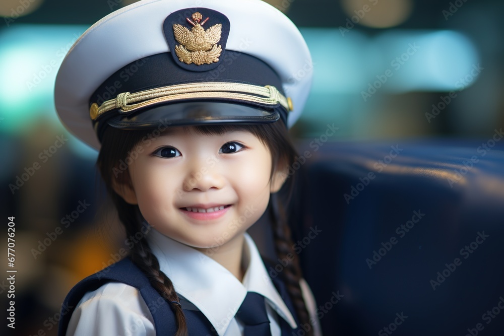 Portrait of a cute asian little girl in a pilot uniform Portrait of a cute asian little girl in a pilot uniform