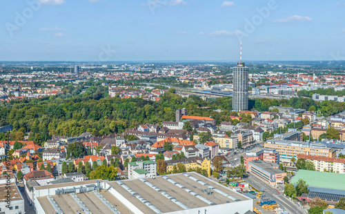 Leinwand Poster Blick auf Augsburg, rund um den Hotelturm, das  Antonsviertel und den Wittelsbac
