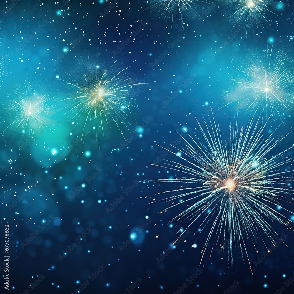 Fototapeta premium New Year's Eve with fireworks, champagne to celebrate the new year holiday cartoon illustrations,generated with AI.
