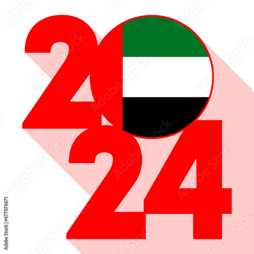 Free Download Happy New Year 2024, long shadow banner with United Arab Emirates flag inside. Vector illustration. - GFXLoad