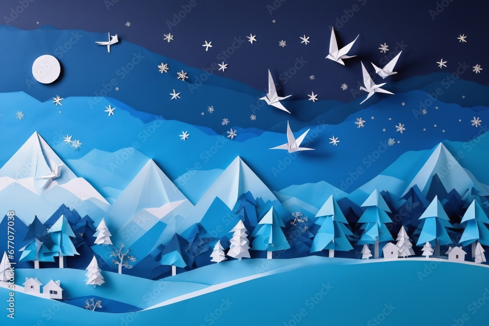 Naklejka premium Origami Art - Winter Scenery