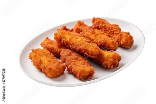 Breast chicken fried crispy on plate on transparent background.