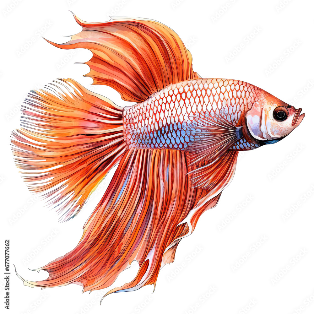 Fototapeta premium Fighting Fish watercolor cutout isolated on transparent background PNG