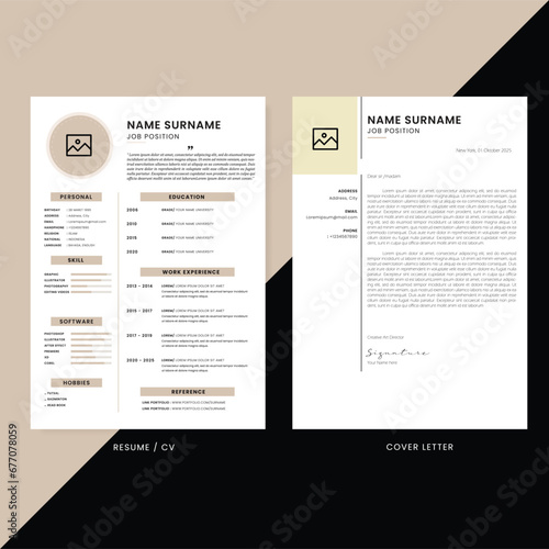 Professional CV resume template design and letterhead cover letter vector Minimalist resume cv template, Resume design template, cv design, multipurpose resume design
