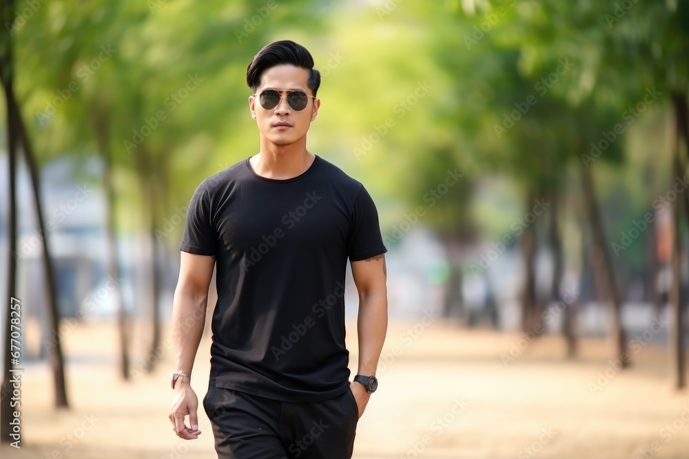 Handsome asian model wearing blank t-shirt for mockup design Handsome asian model wearing blank t-shirt for mockup design