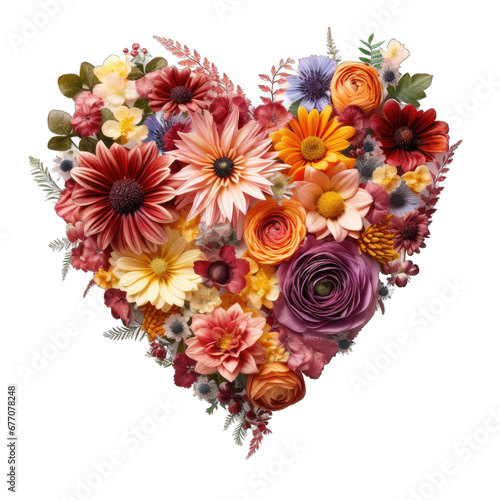 Flower Heart Isolated on Transparent or White Background, PNG © The