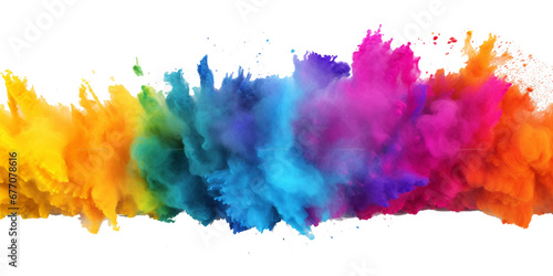 colorful vibrant rainbow Holi paint color powder explosion with bright colors isolated white background.