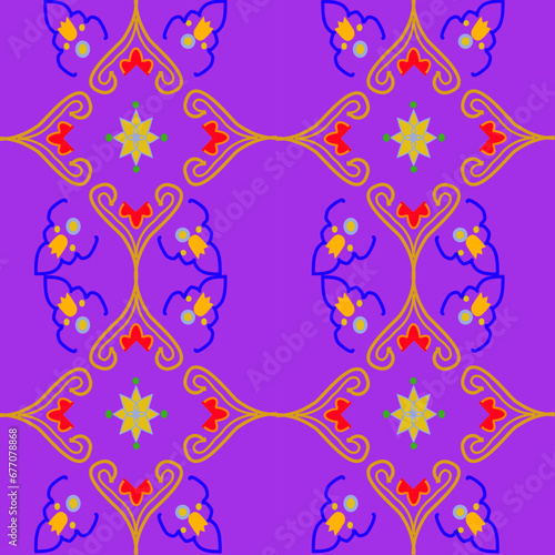 Tile pattern vector seamless with purple ornaments. Tile background for kitchen, mosaic wall or bathroom ceramics floor.