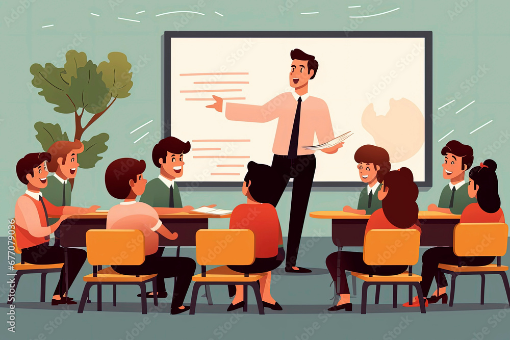 Generative AI illustration of a teacher at school Generative AI illustration of a teacher at school