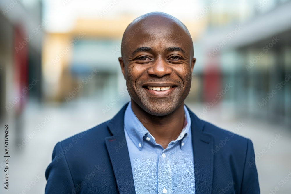 Obraz premium an europan black man middle-age smile at camera