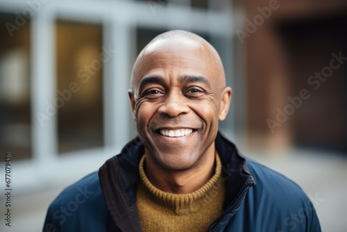 an europan black man middle-age smile at camera
