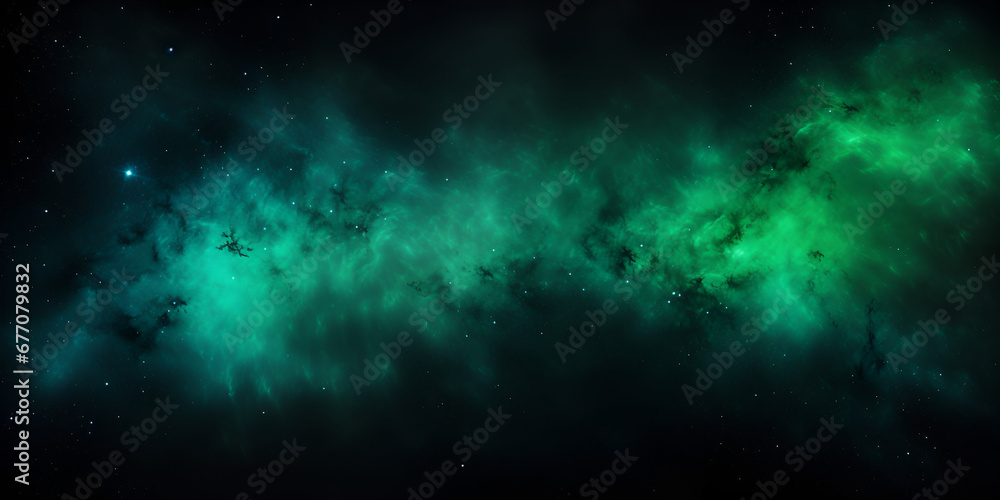  Fantasy Night Sky with Shiny Green Haze and Blue Clouds Abstract Art Background with Ink Water,                                                                                                  