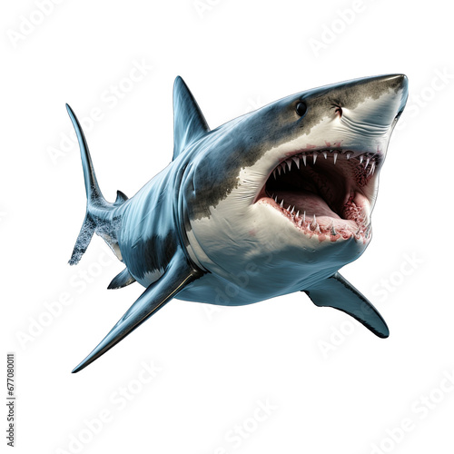 Angry Shark with Open Mouth Isolated on Transparent or White Background, PNG photo