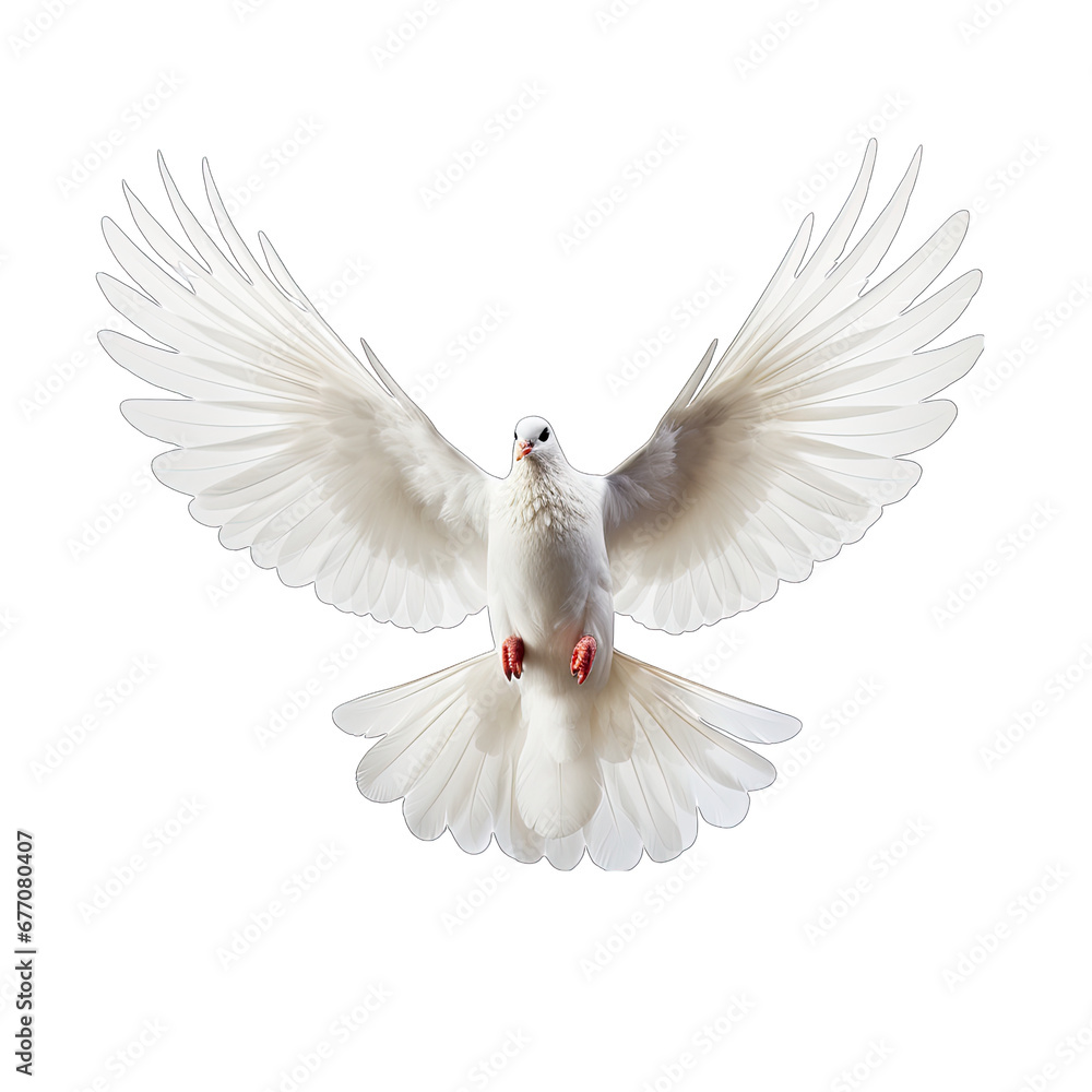 Fototapeta premium White Dove in Flight Isolated on Transparent or White Background, PNG