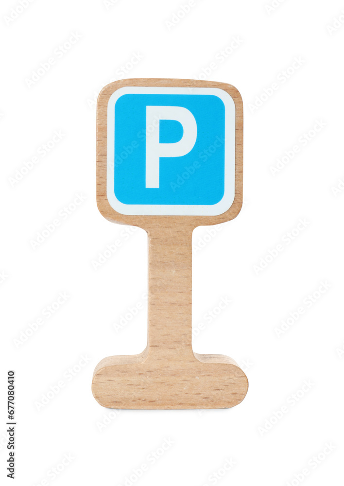 Wooden road sign isolated on white. Children's toy Wooden road sign isolated on white. Children's toy