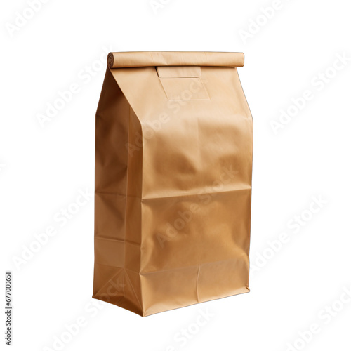 Kraft Paper Bag Standing Upright Isolated on Transparent or White Background, PNG