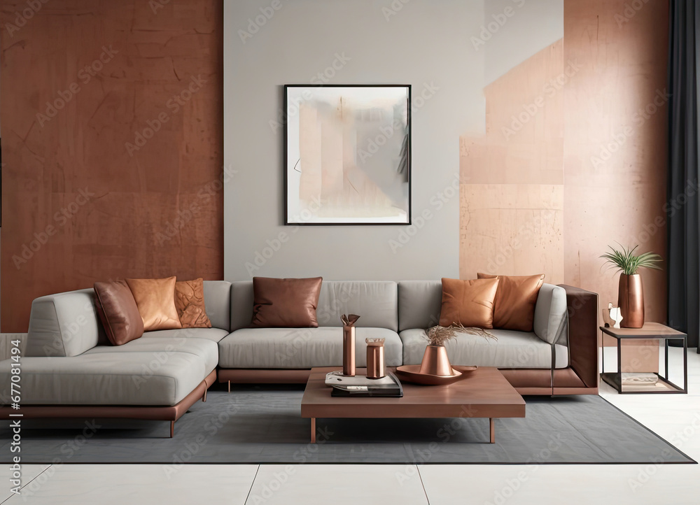 Fototapeta premium Luxury living room with comfortable furniture and electric lighting equipment. Luxury Home Interior Design with Comfortable Furniture and Elegant Lighting