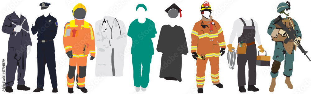 set of a different uniform of a different occupation set of a different uniform of a different occupation