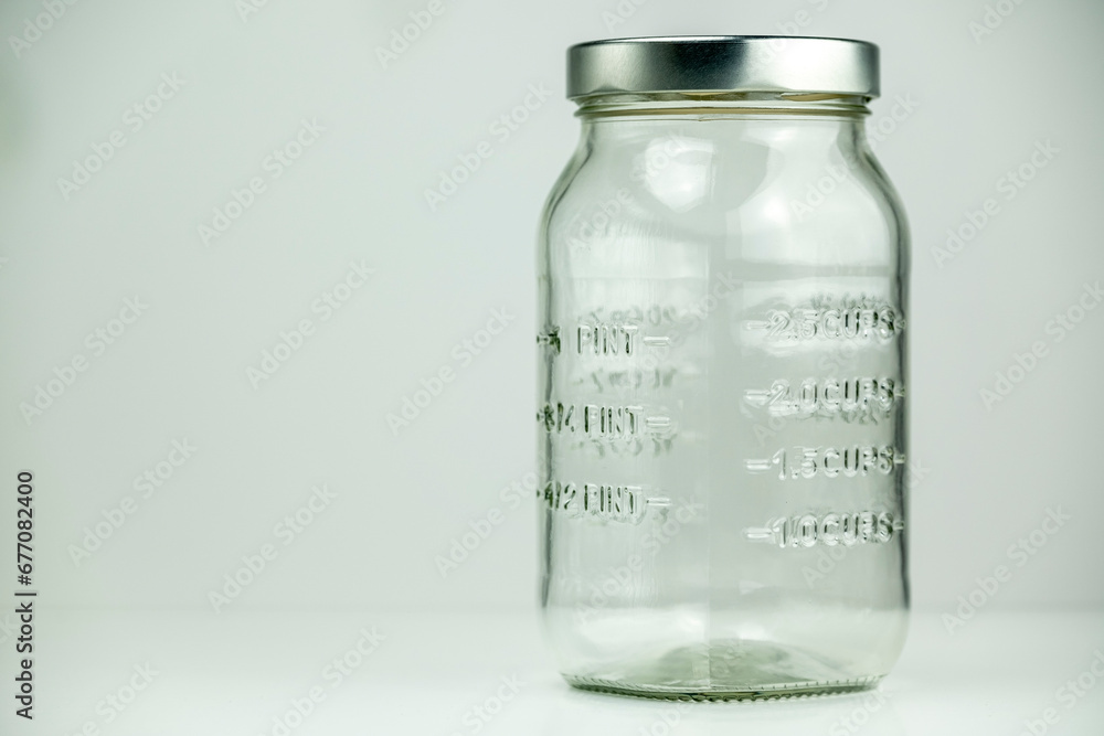 Glass jar with measurements for kitchen Glass jar with measurements for kitchen