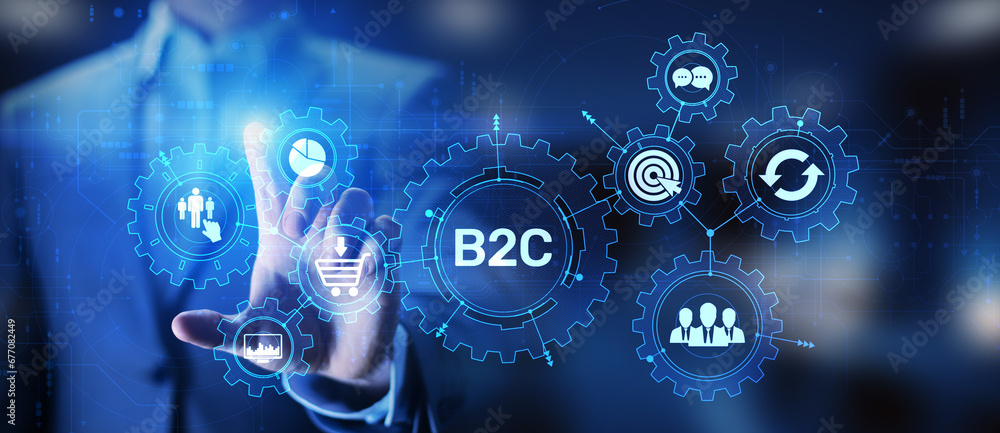 B2C Business to customer concept on virtual screen. B2C Business to customer concept on virtual screen.