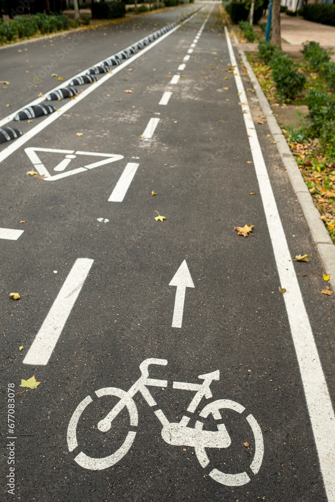 general view with detail of bike lane in the city general view with detail of bike lane in the city