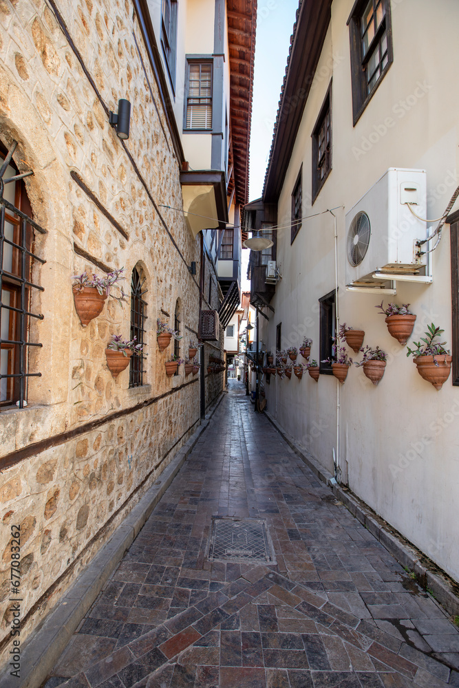 Narrow streets in the inner castle area of Antalya city