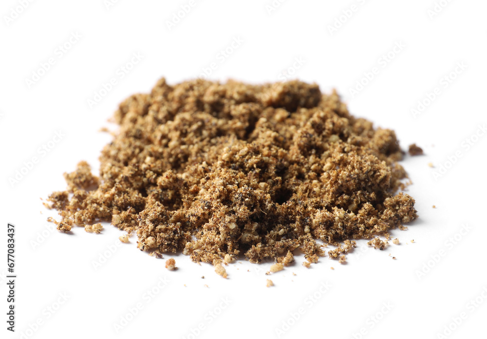 Heap of aromatic caraway (Persian cumin) powder isolated on white