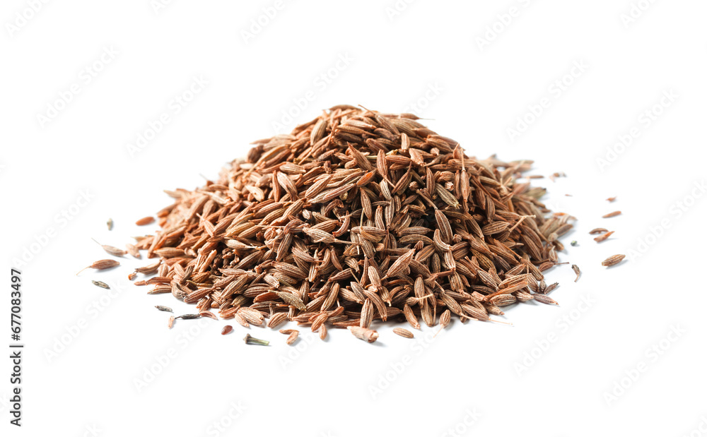 Fototapeta premium Heap of aromatic caraway (Persian cumin) seeds isolated on white