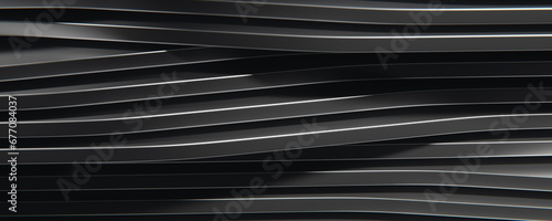 Metal curve geometry with dark background, monochrome. Abstract wave luxurious background. Curvy stream. 3d illustration.