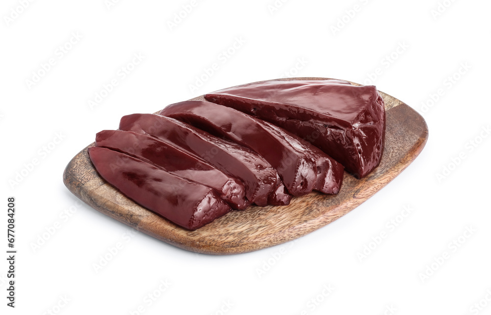 Cut raw beef liver isolated on white Cut raw beef liver isolated on white