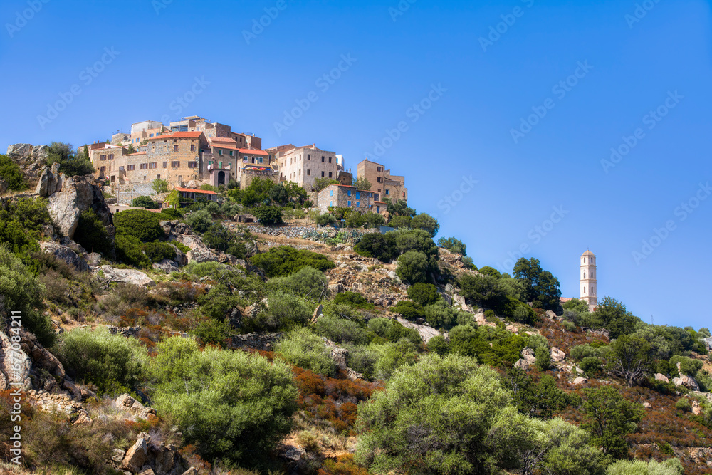 Approaching the Beautiful Medieval Village of Sant’Antonio on a Hilltop in the Balagne Region on Corsica