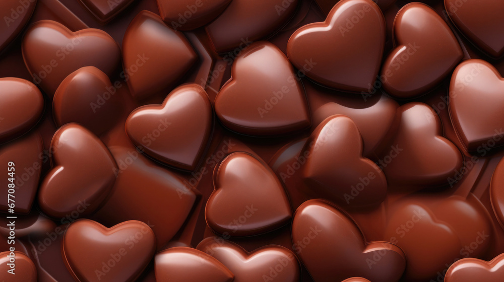 Fototapeta premium chocolate candy hearts, close-up texture.Generative AI