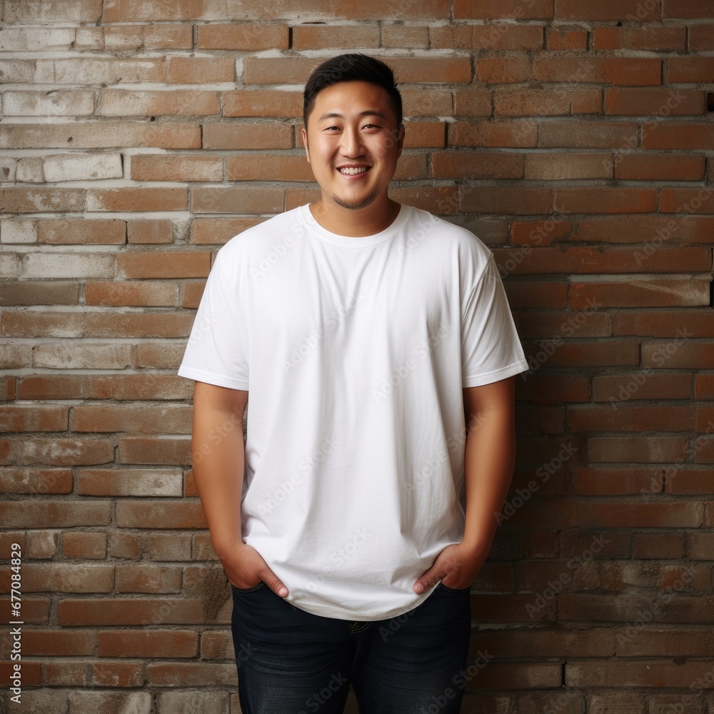Asian man wearing a blank t-shirt for mockup Asian man wearing a blank t-shirt for mockup