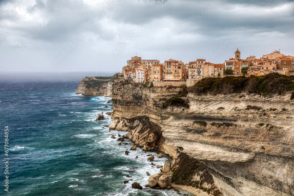 The Dramatic Cliff with the Old City of Bonifacio on the Southern Tip of Corsica, France