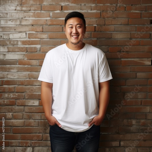Asian man wearing a blank t-shirt for mockup