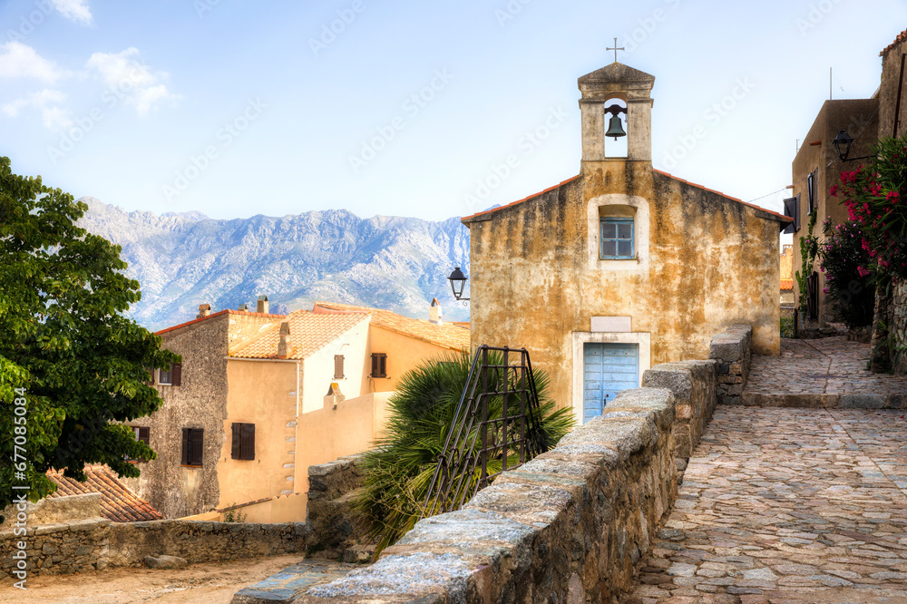Chapel in the Beautiful Medieval Village of Sant’Antonio on a Hilltop in the Balagne Region on Corsica