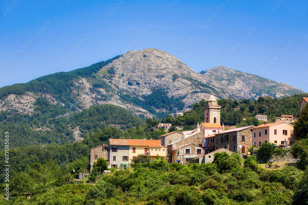 The Small Village of Marignana in a Monuntainous Landscape on Corsica, France