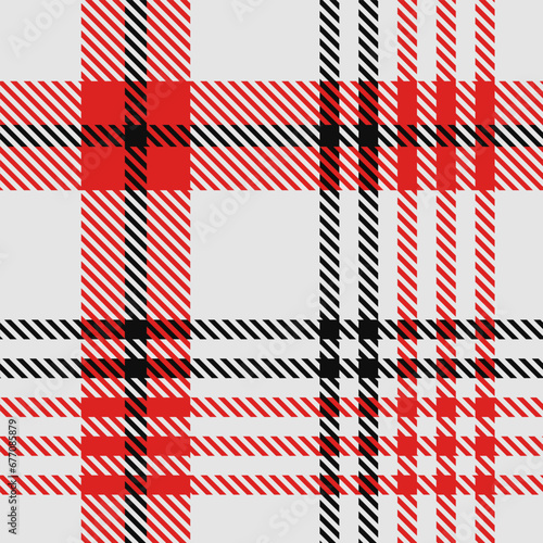 White Black Red Tartan Plaid Pattern Seamless. Checkered fabric texture for flannel shirt, skirt, blanket
