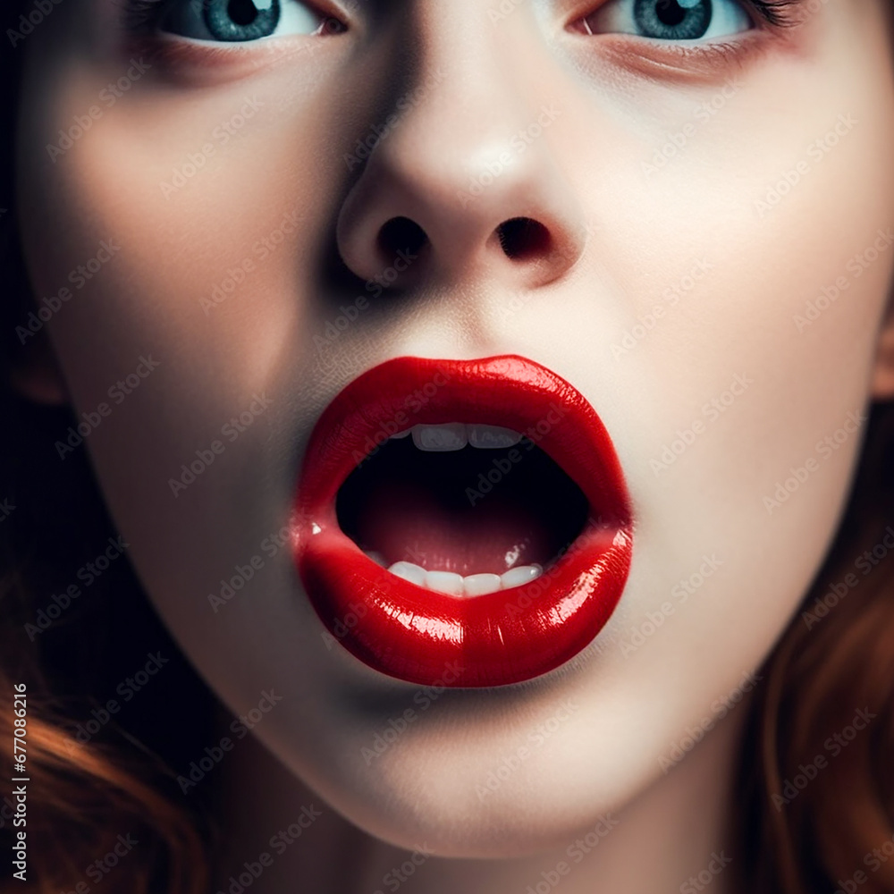 Obraz premium female open mouth with red lips close-up