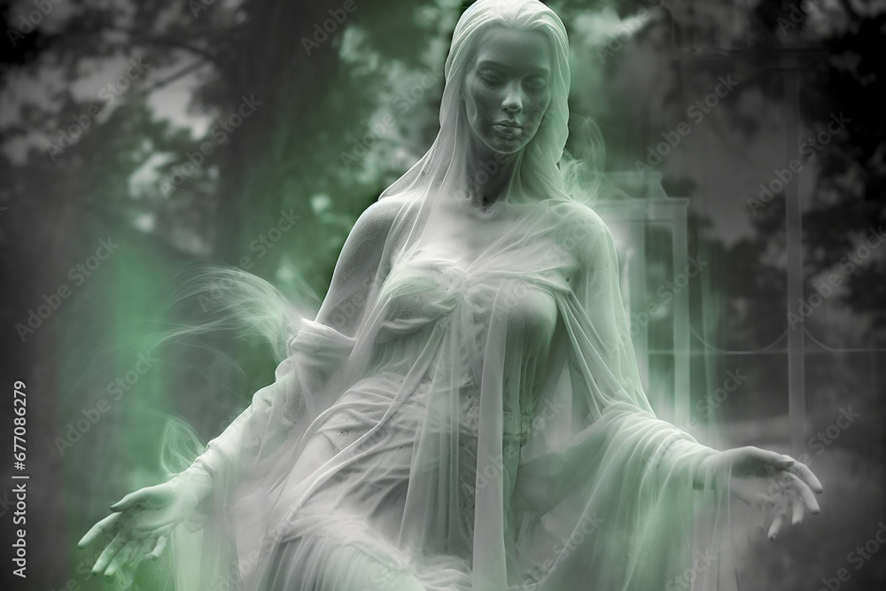 Figure of a female zombie ghost in the forest. Figure of a female zombie ghost in the forest.