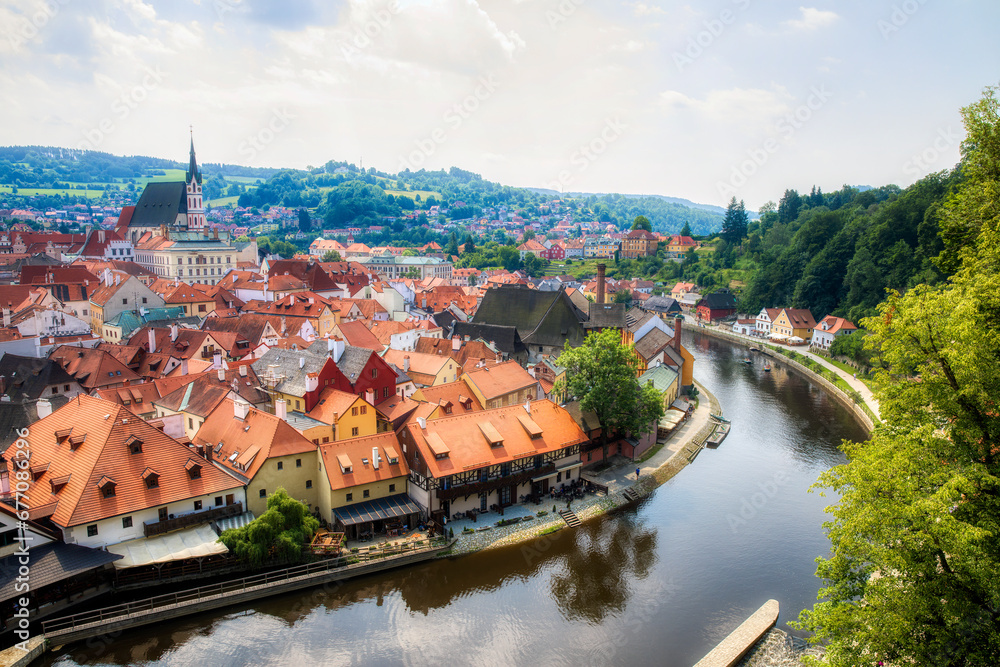 Beautiful Cesky Krumlov in the Czech Republic, with the Vltava River and the St Vitus Church