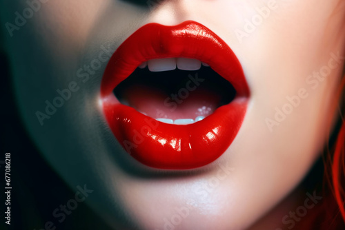 female open mouth with red lips close-up photo