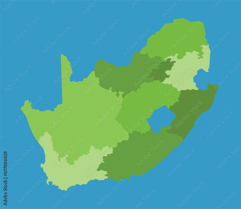 South Africavector map in greenscale with regions
