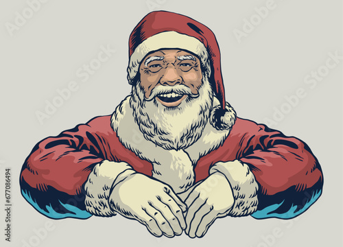 Happy Santa Claus In Vintage Style Hand Drawn
