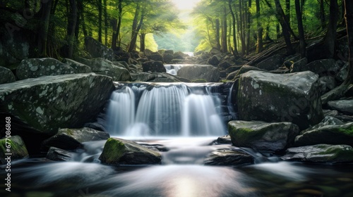 A Picture-Perfect Waterfall with a Serene Flowing Stream