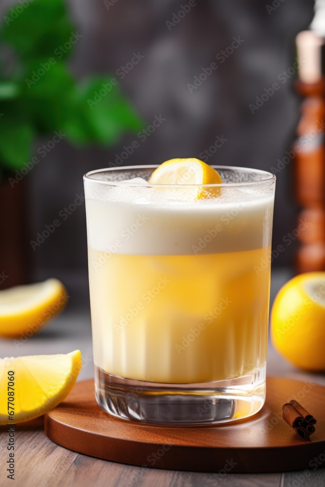 Classic Whiskey Sour Cocktail with Lemon Juice and Arnold Palmer Drink with Egg White