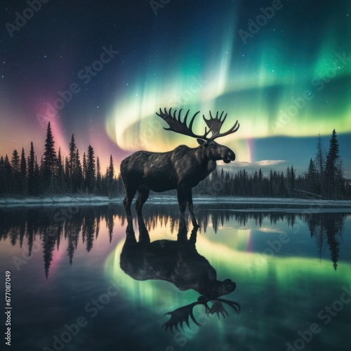 Captivating Alaskan Moose Under the Glowing Northern Lights